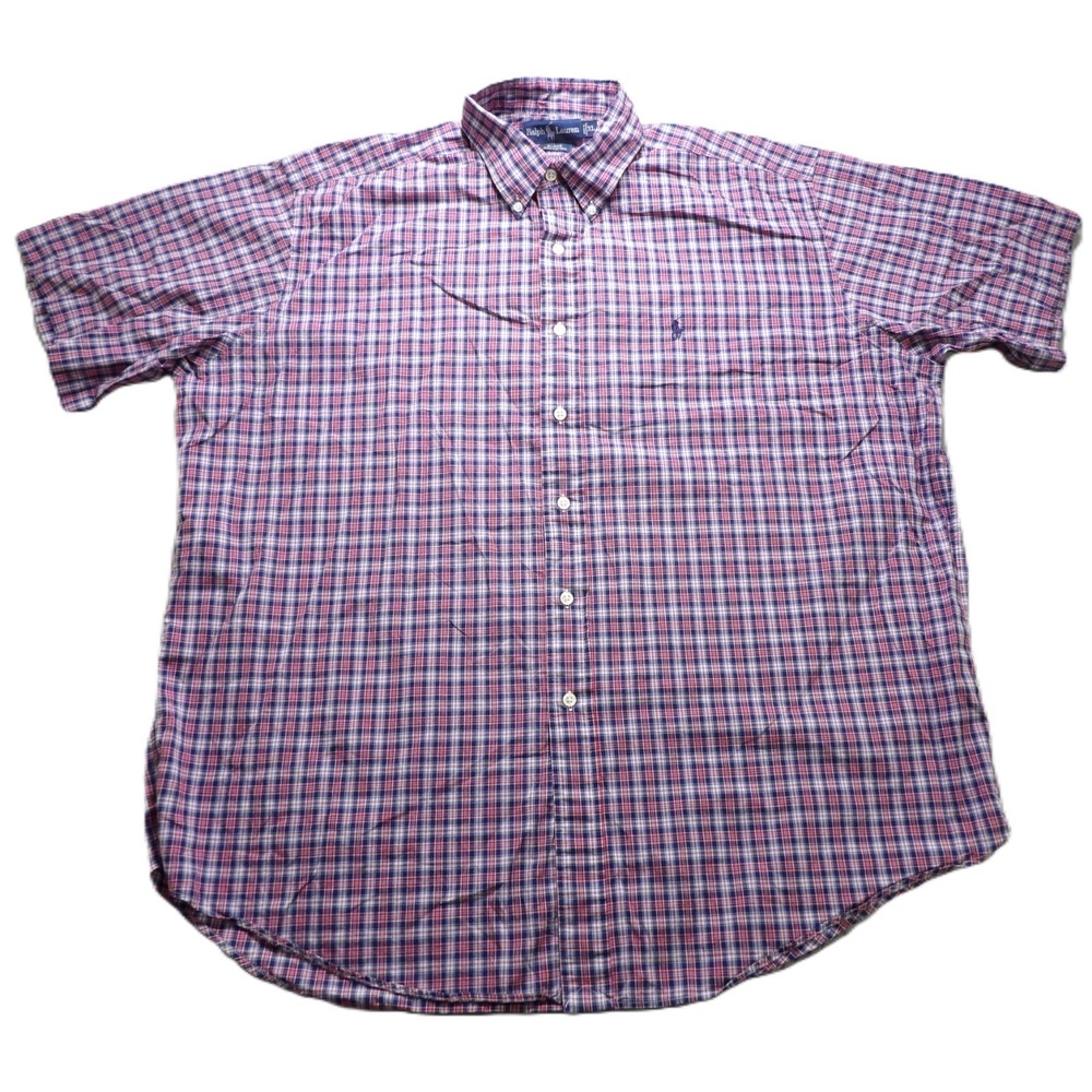 VTG 90s Ralph Lauren Blake Short Sleeve Shirt Plaid Cotton Men XL Multi Pony Top